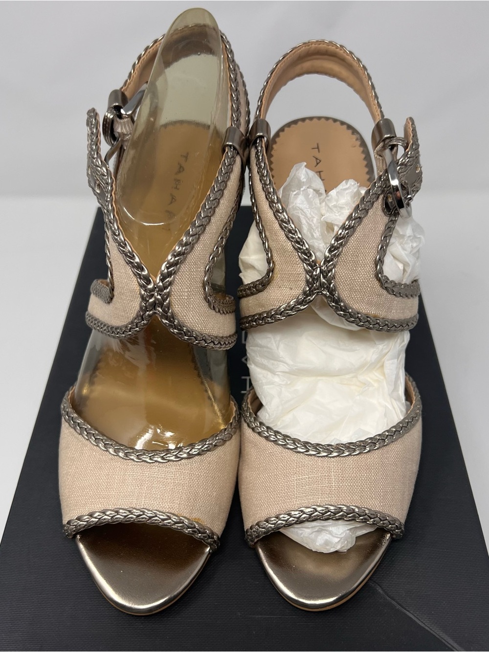 Tahari Beige Braided-Trim Slingback Sandals 8.5